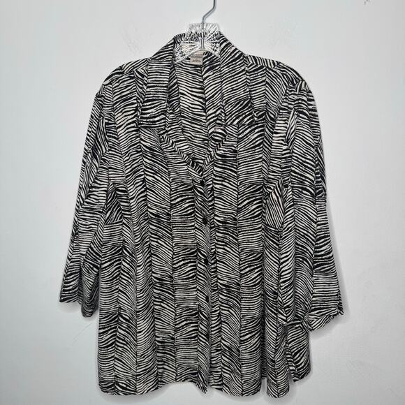 Notations Woman Zebra Print Blouse Top Black White 1X Button Front 3/4 Sleeve - Picture 1 of 8